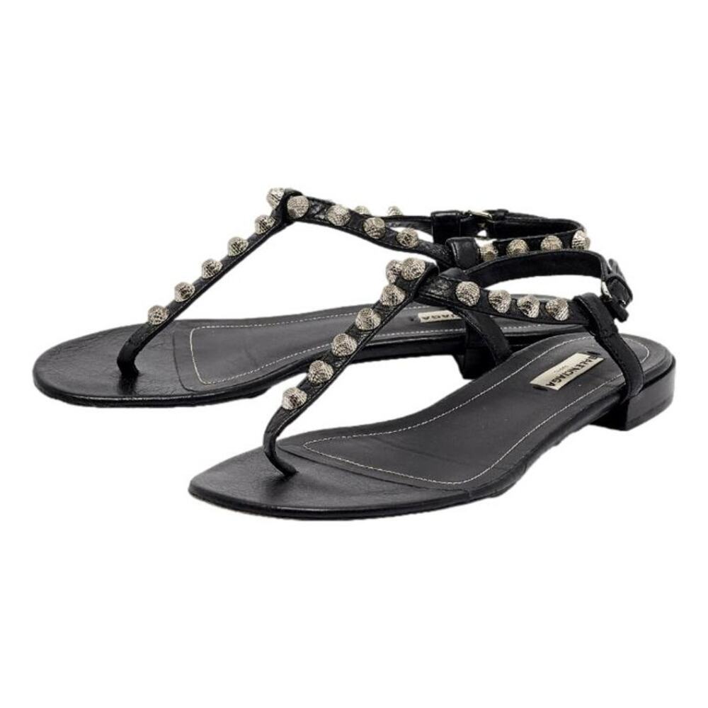 Balenciaga Black Leather Arena Studded Flat Sandals 36.5 6